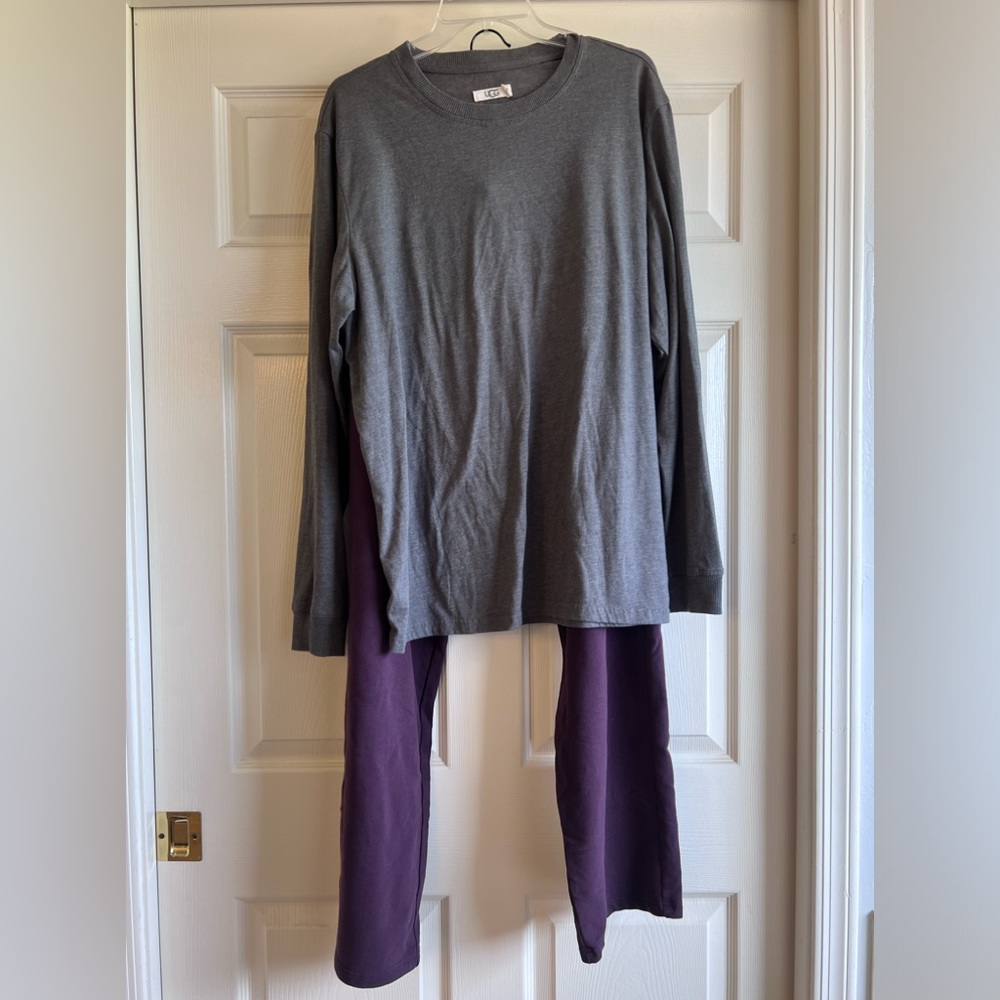 UGG XL Fleece Lined Dark Gray long sleeve shirt & purple long Sweatpant set